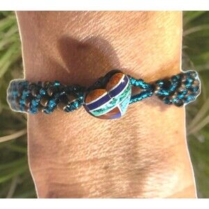 Southwestern Western Boho Turqouise Glass and Wood Seed Bead OOAK Bracelet